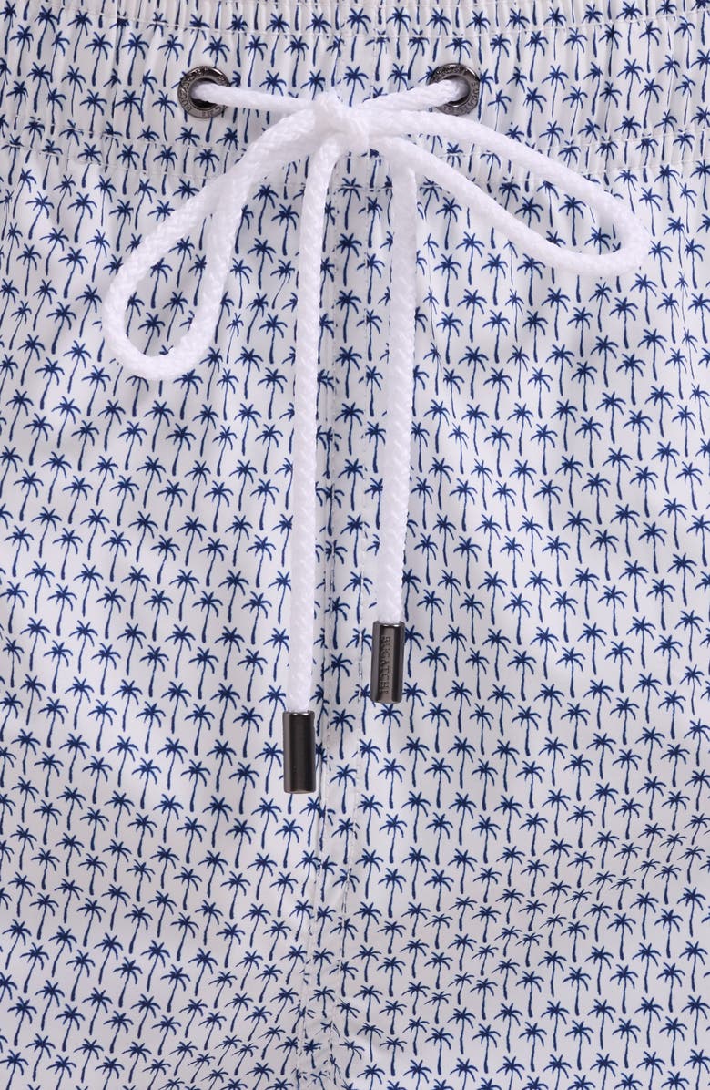 Bugatchi Kai Palm Print Swim Trunks, Alternate, color, White