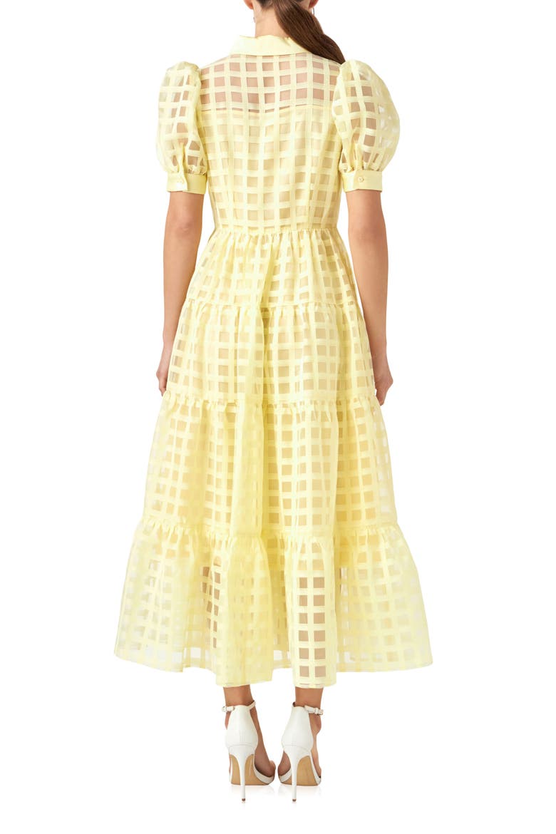 Grid Pattern Tiered Midi Shirtdress, Alternate, color, LIGHT YELLOW