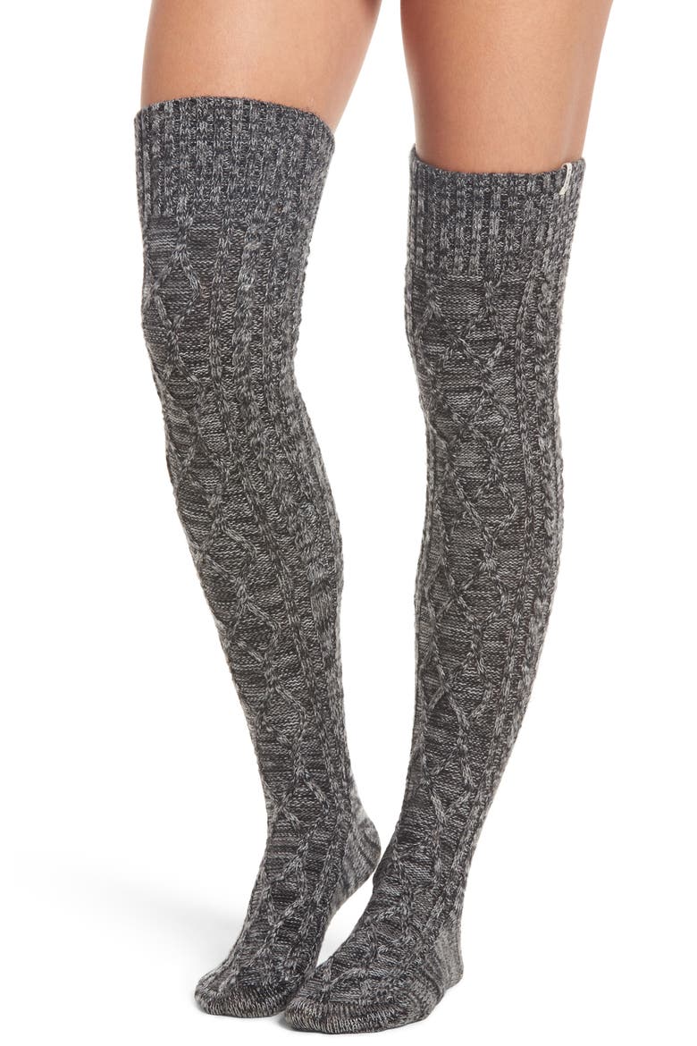 Cable Knit Over the Knee Socks, Main, color, CHARCOAL HEATHER