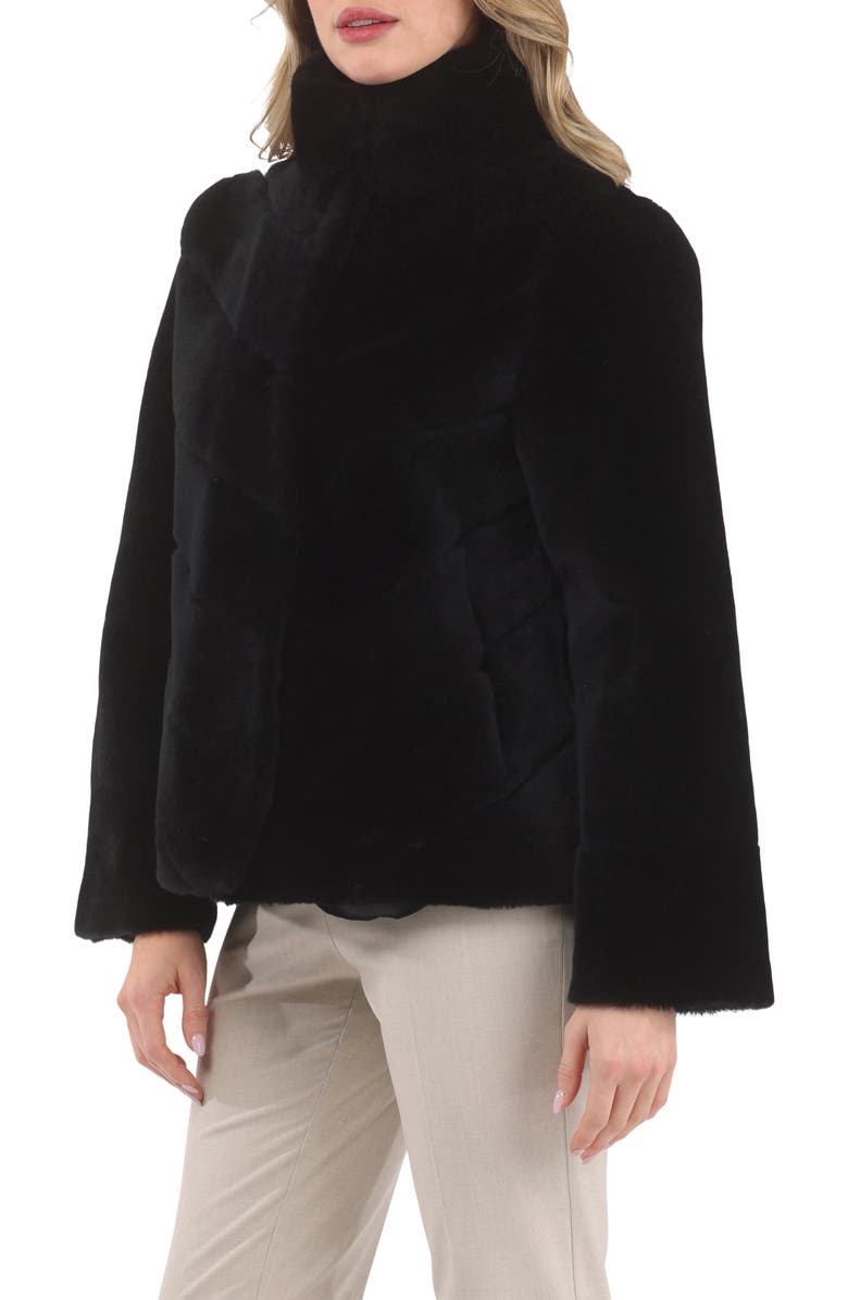 GORSKI Genuine Shearling Reversible Chevron Jacket and Horizontal Bottom, Alternate, color, Black/Black