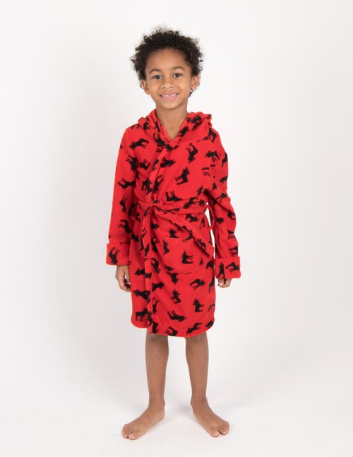 Leveret Kids Printed Fleece Hooded Robe In Red
