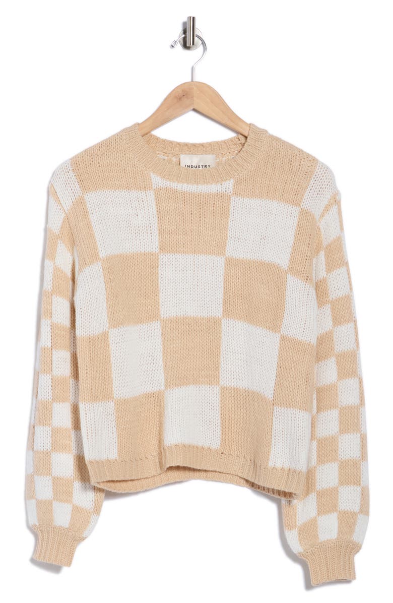 INDUSTRY REPUBLIC CLOTHING Check Crewneck Sweater, Alternate, color, Beige/ Ivory