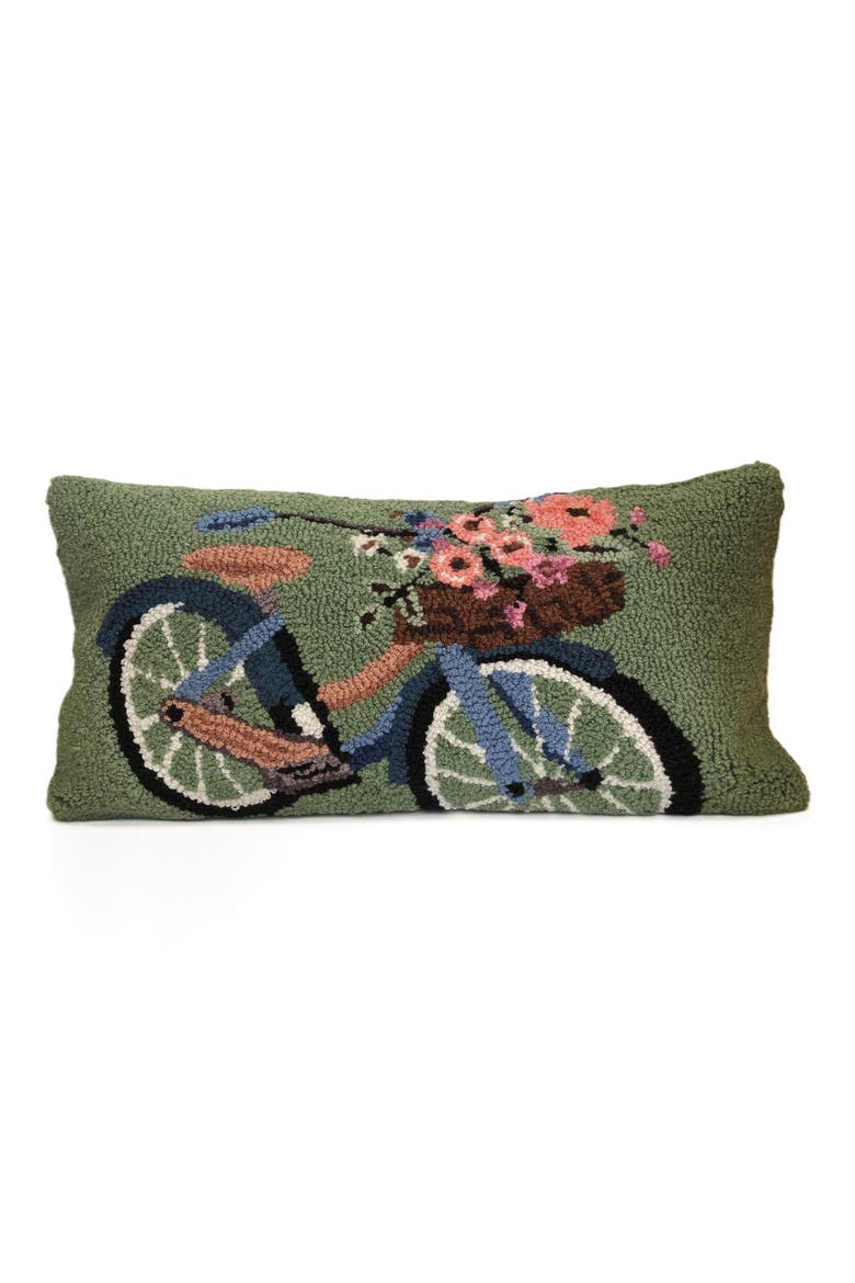 Blossom Bike Fern Indoor/Outdoor Tufted Pillow, Main, color, FERN GRN/MULTI