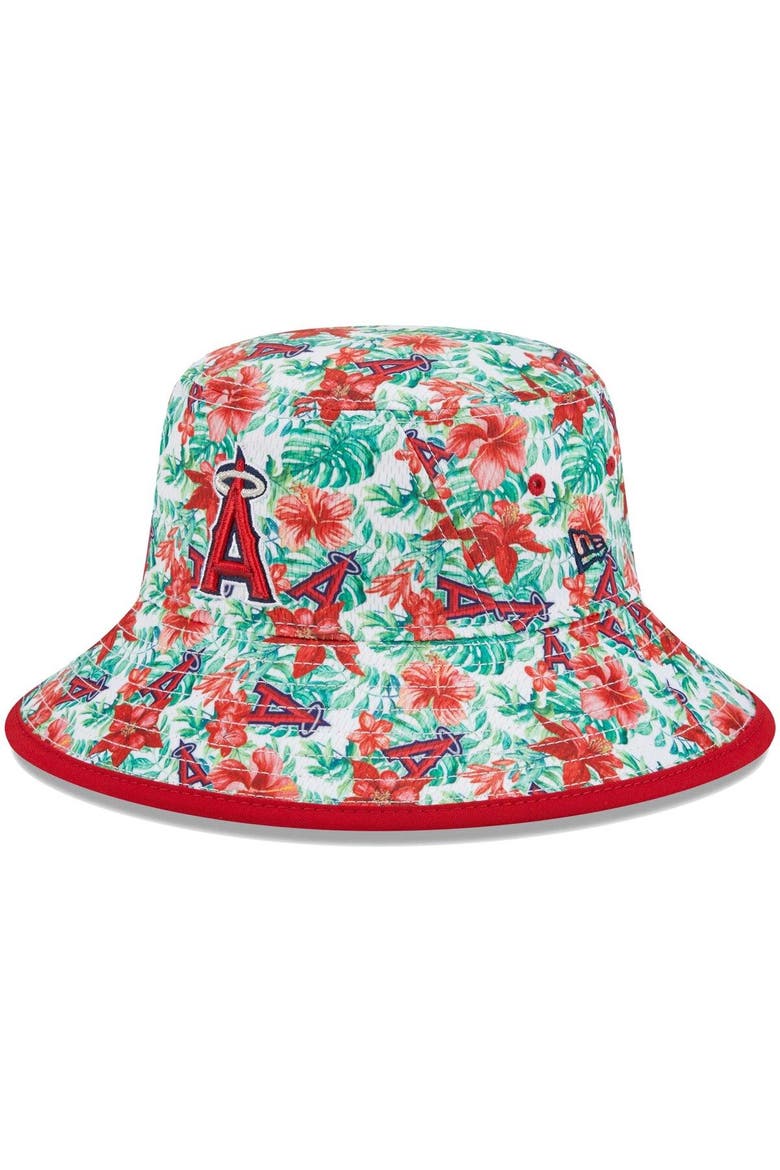 Men's New Era Los Angeles Angels Tropic Floral Bucket Hat, Main, color, Red
