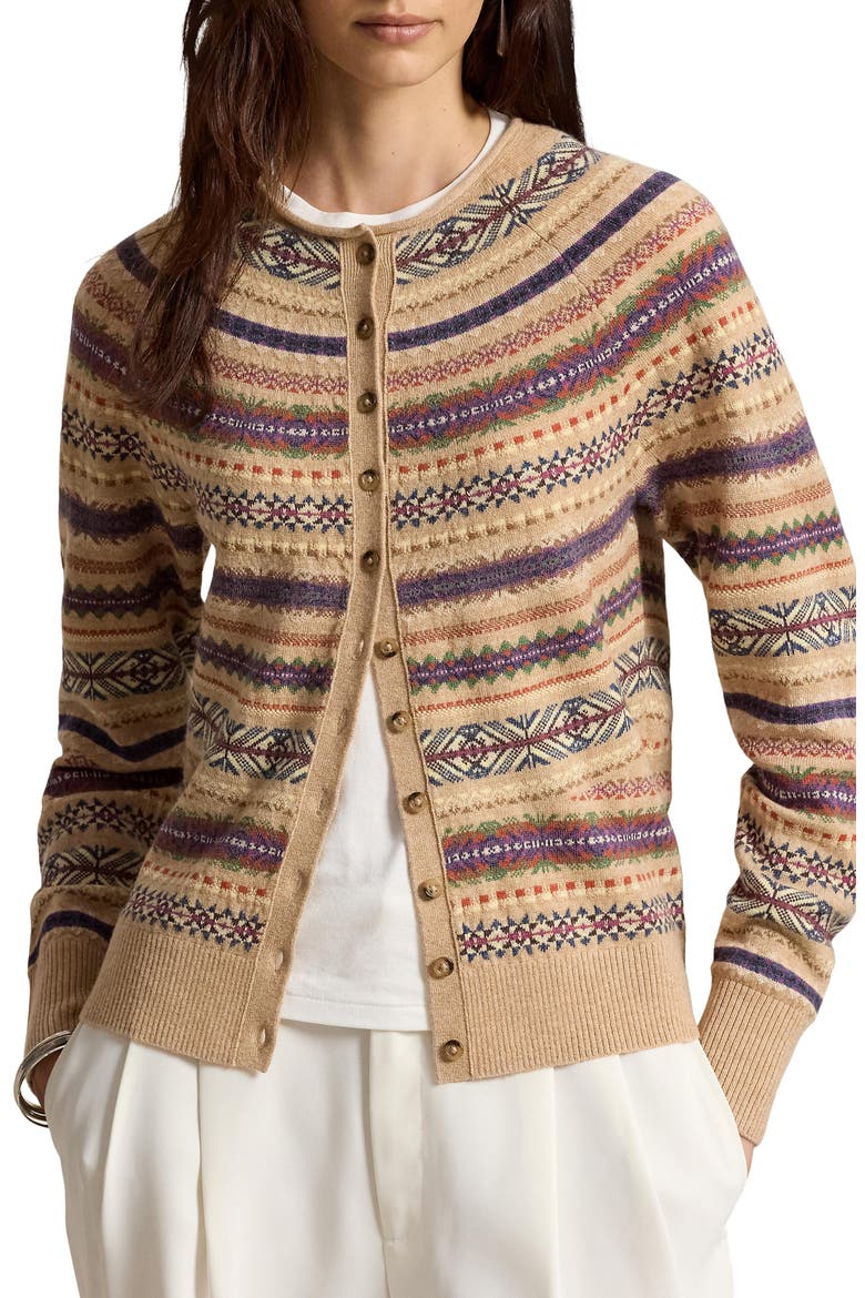 Fair Isle Wool Blend Cardigan, Main, color, TAN MULTI