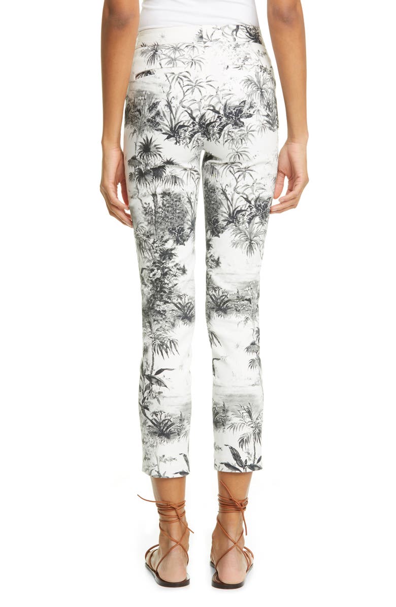 Adam Lippes Palm Print Stretch Twill Ankle Cigarette Pants, Alternate, color,
