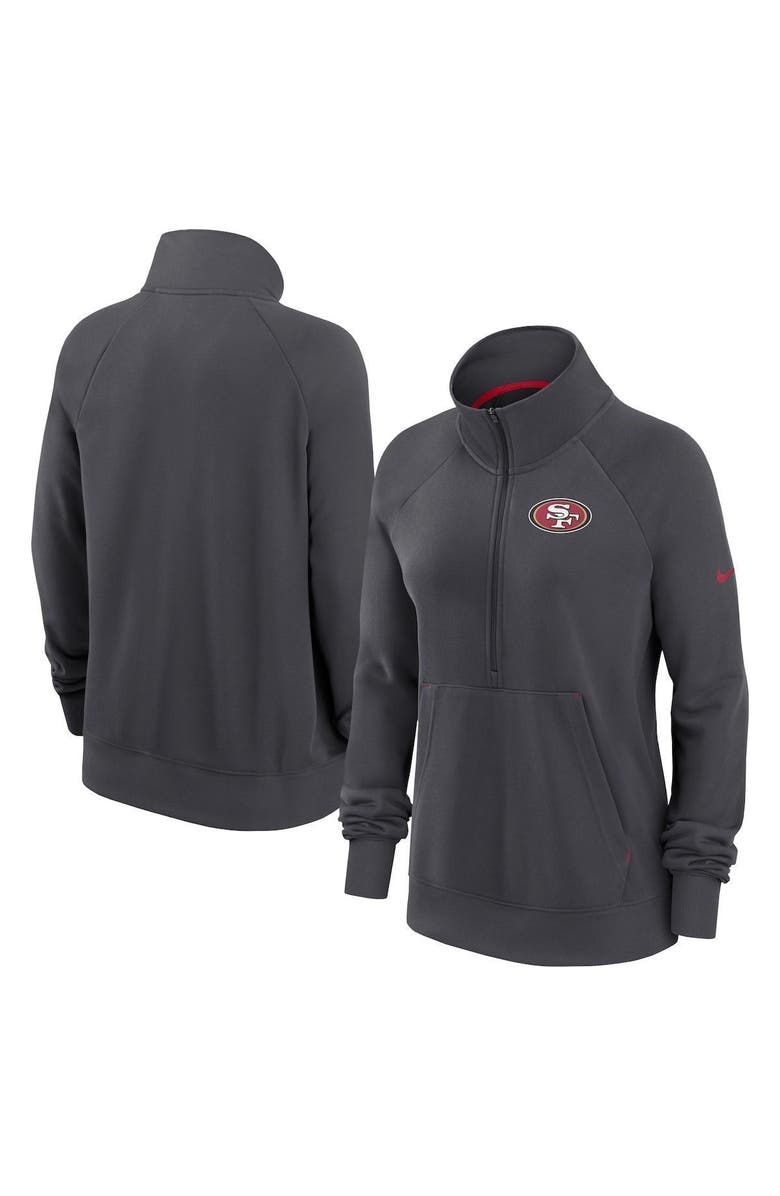 Nike Women's Nike Charcoal San Francisco 49ers Premium Raglan Performance Half-Zip Sweatshirt, Main, color, Charcoal