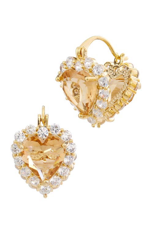 Double Sided Heart Cubic Zirconia Hoop Earrings