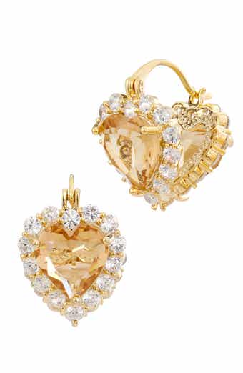 SAVVY CIE JEWELS Double Sided Heart Cubic Zirconia Hoop Earrings