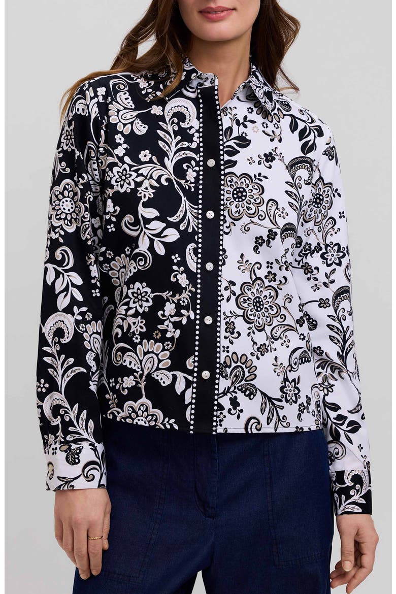 Jodie Daisy Colorblock Cotton Button-Up Shirt, Main, color, BLACK/ MULTI