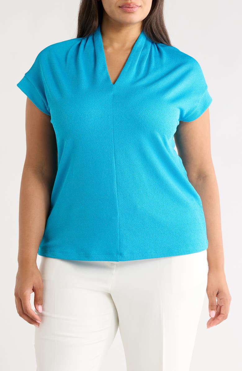 KASPER V-Neck Stretch Crepe Top, Main, color, Bright Azul