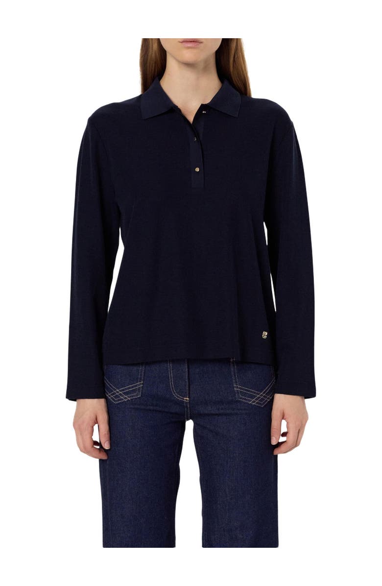 GERARD DAREL Hilary Long Sleeve Polo Shirt, Alternate, color, Navy Blue