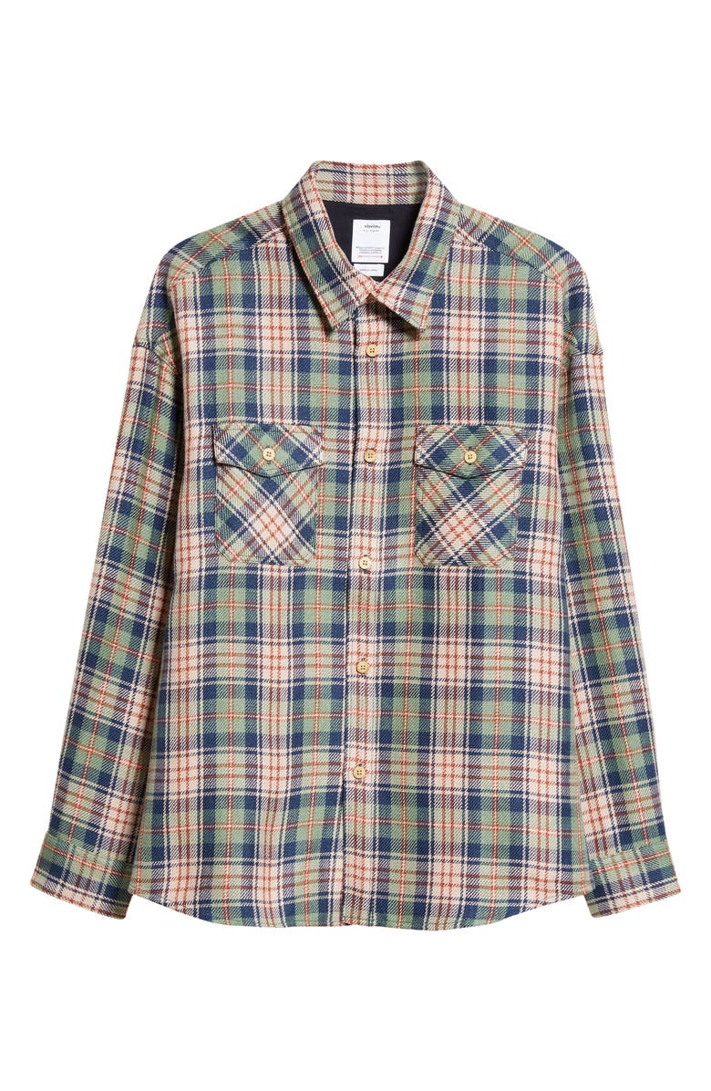VISVIM Lumber Check Wool & Linen Button-Up Shirt, Alternate, color, Navy