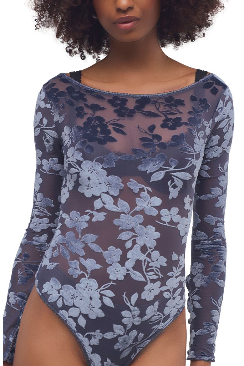 Intimately FP Loved You First Floral Embroidered Bodysuit, Alternate, color, VINTAGE INDIGO COMBO