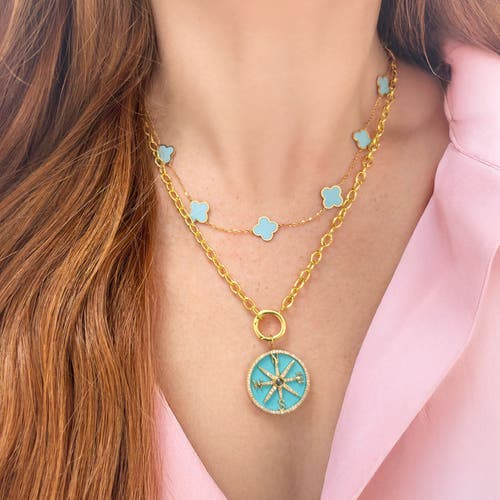 The Lovery Fine Jewelry Turquoise And Diamond Halo Compass Charm In Gold