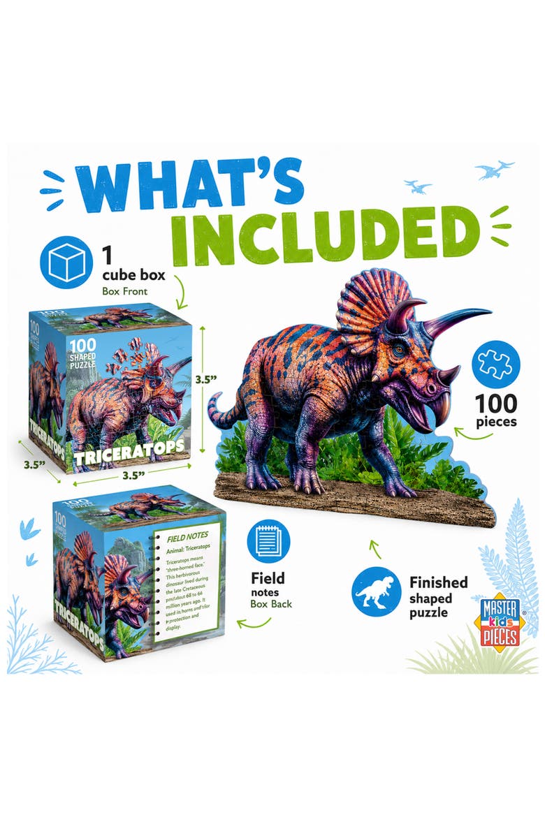 Triceratops 100 Piece Shaped Puzzle, Alternate, color, Multicolor