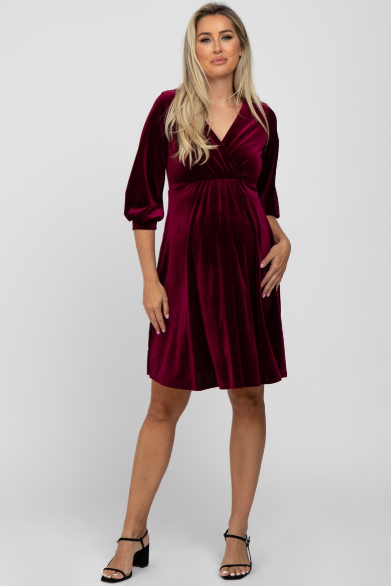 Velvet Wrap Front Babydoll Dress, Alternate, color, Burgundy