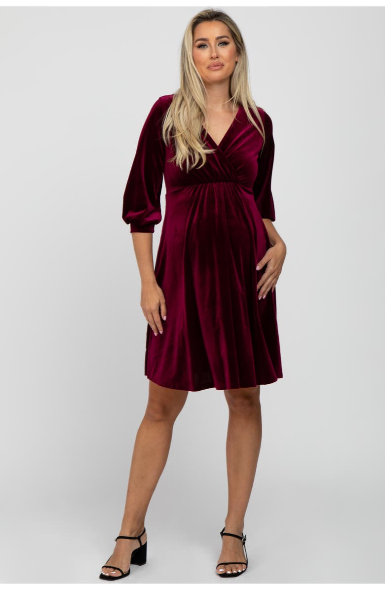 PinkBlush Velvet Wrap Front Babydoll Dress, Alternate, color, Burgundy