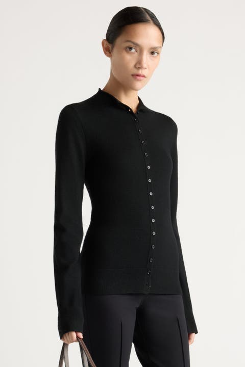 Charlene Wool Button Mock-Neck Sweater