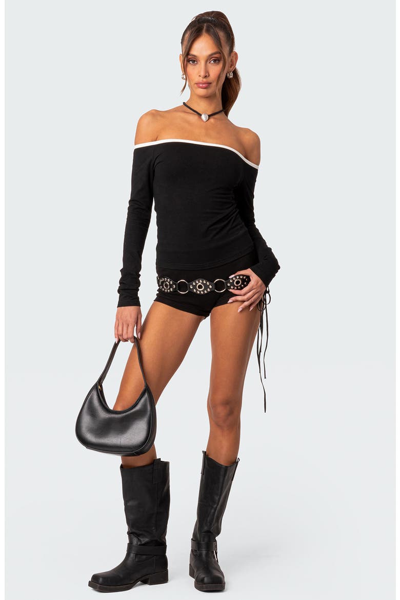 Captain Off the Shoulder Long Sleeve Top, Alternate, color, BLACK-AND-WHITE