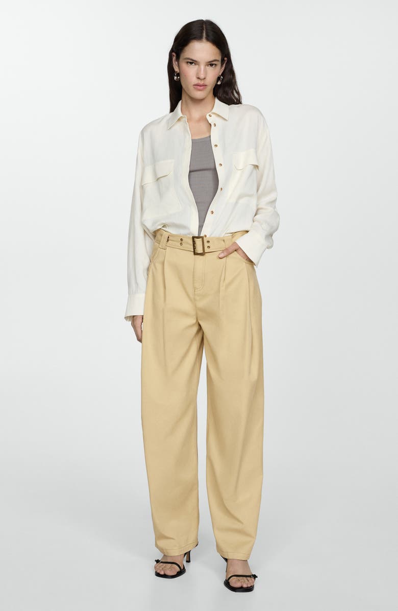 MANGO Scorpio Belted Pleated Wide Leg Pants, Alternate, color, 
