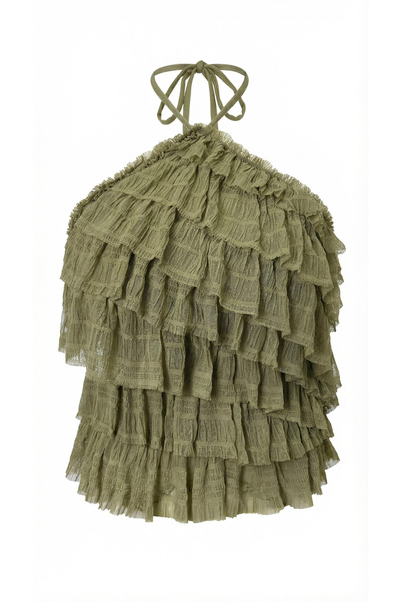 Ruffled Tiered Halter Top, Alternate, color, Sage Green