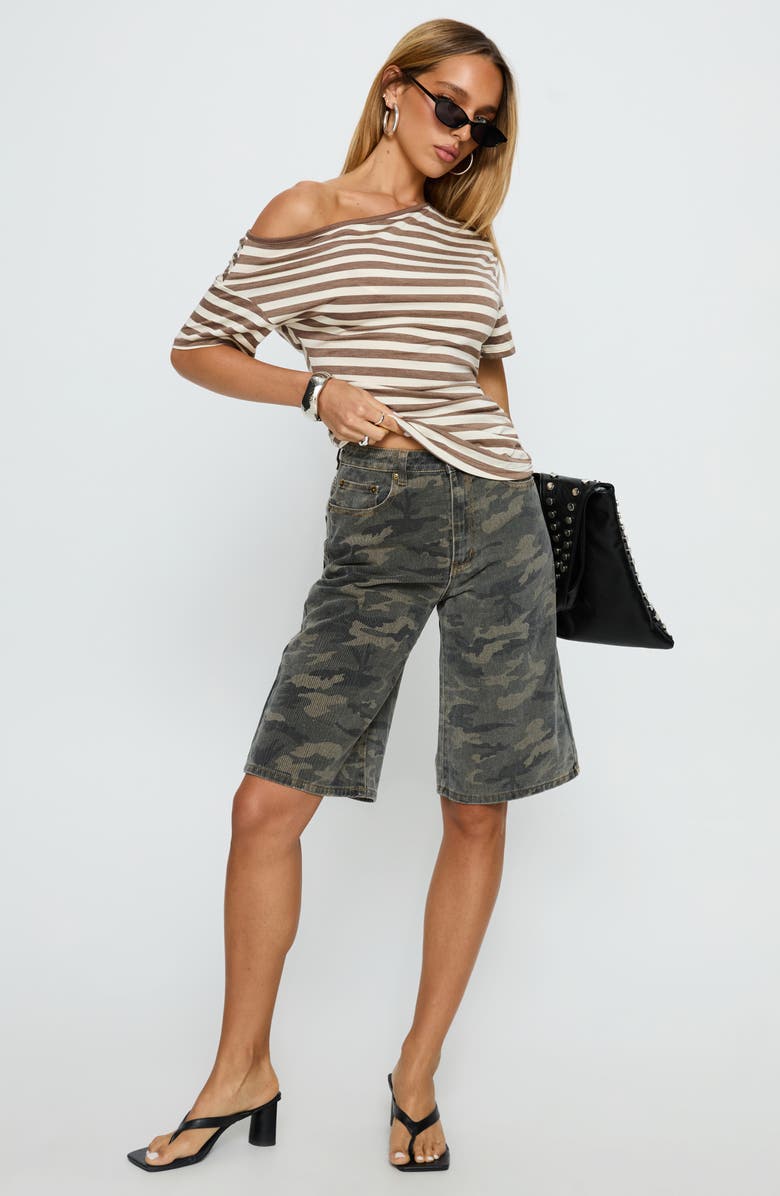 Princess Polly Emlynn Stripe One-Shoulder Top, Alternate, color, Brown Stripe