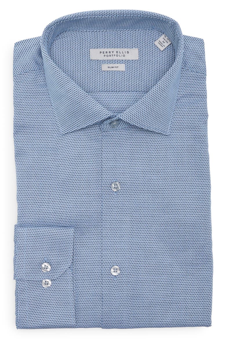 Slim Fit Double Edge Texture Dress Shirt, Alternate, color, NAVY
