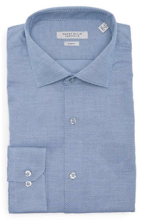 Perry Ellis Slim Fit Double Edge Texture Dress Shirt In Navy