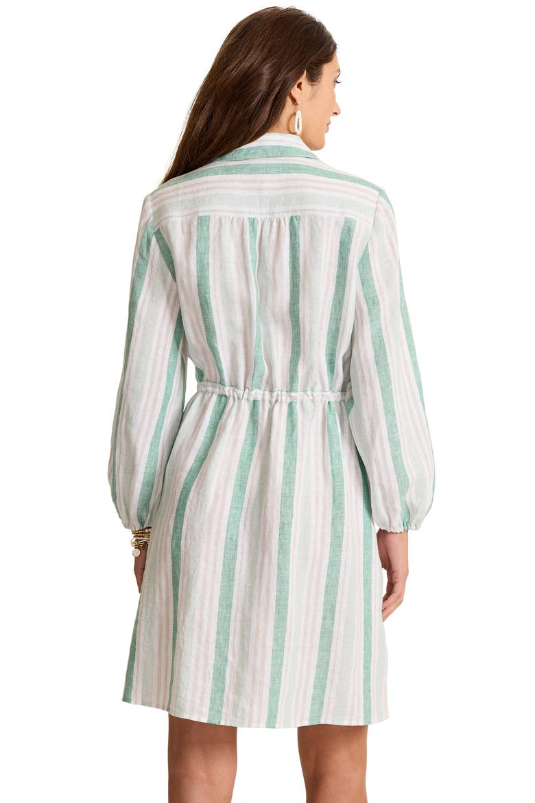 Seaside Cove Stripe Long Sleeve Linen Shirtdress, Alternate, color, SILKY GREEN