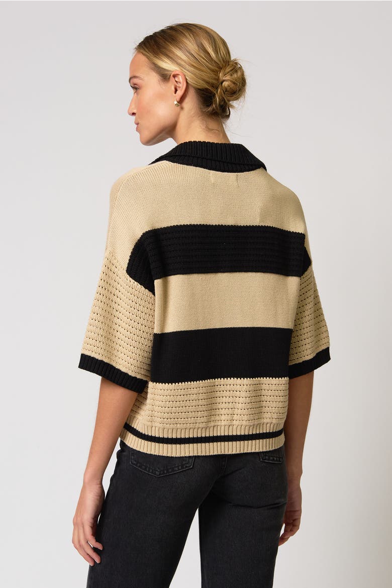 Dean Mixed Stitch Rugby Sweater, Alternate, color, Black/Beige
