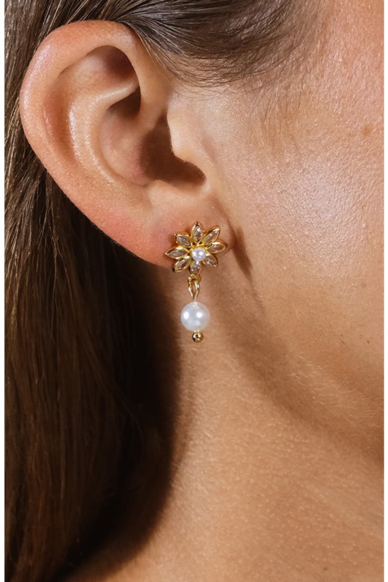 Esti Cubic Zirconia & Cultured Pearl Drop Earrings, Alternate, color, GOLD