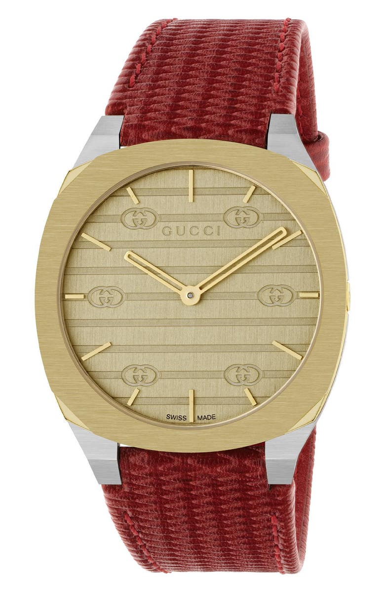 Gucci 25H Leather Strap Watch, 38mm, Main, color, 