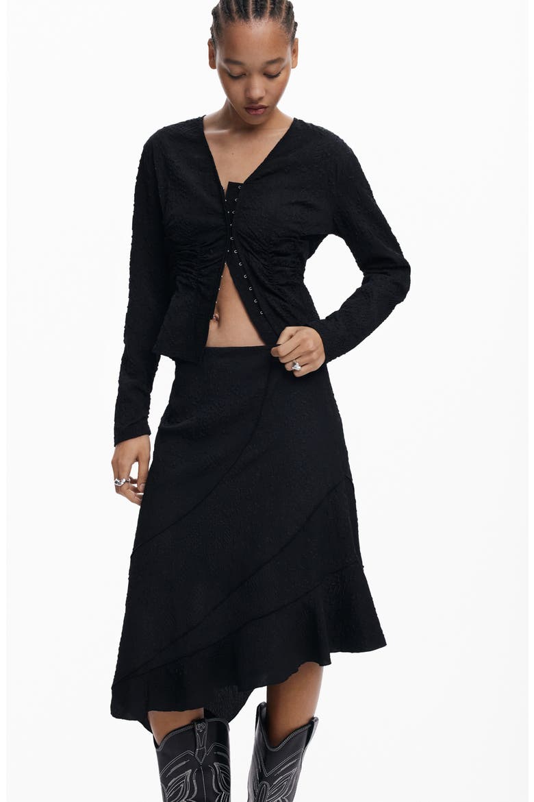 Asymmetric Skirt, Alternate, color, BLACK