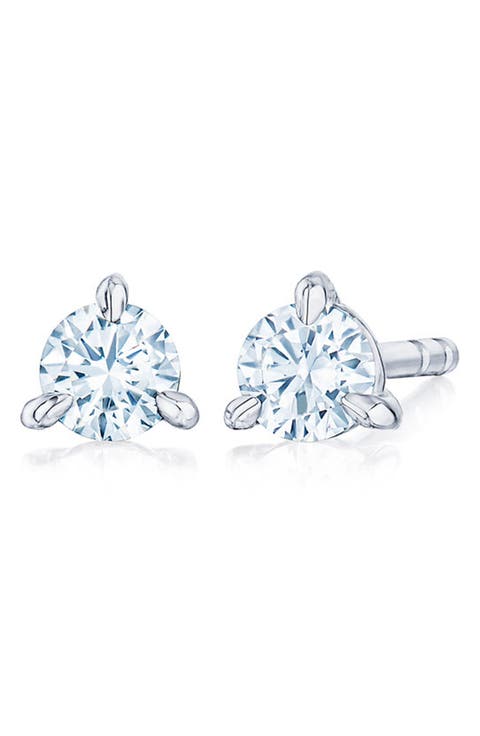 Round Brilliant Cut Diamond & Platinum Stud Earrings - 1.25ct.