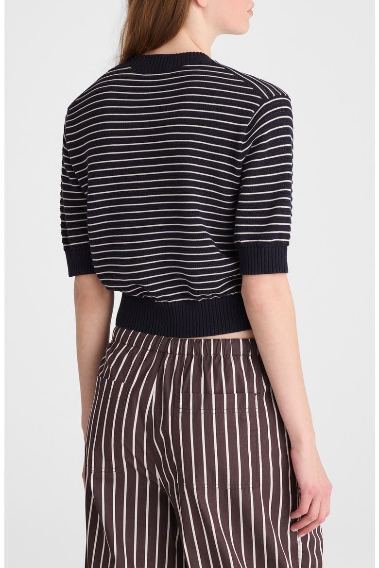 Textural Stitch Cotton Crewneck Sweater, Alternate, color, NAVY AND IVORY MINI STRIPE