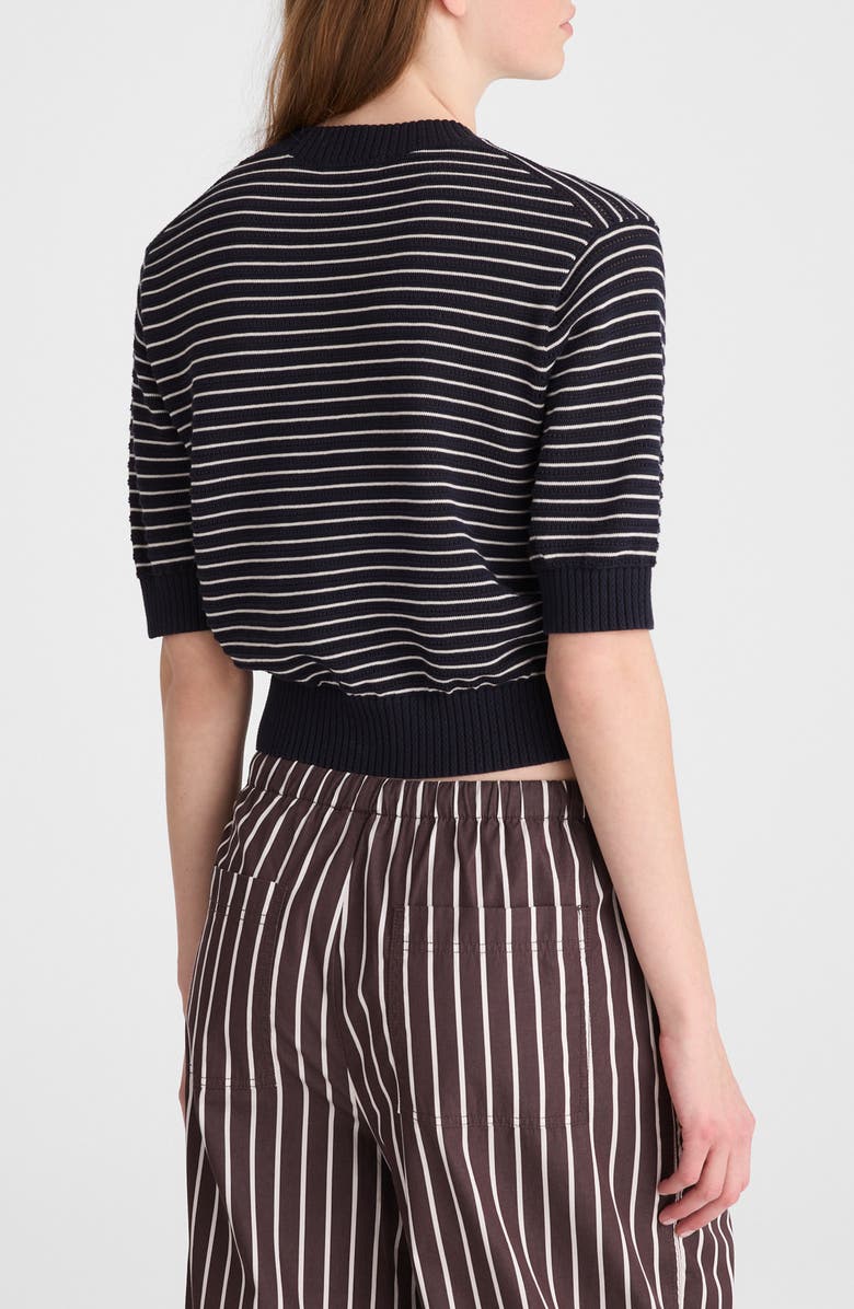 Madewell Textural Stitch Cotton Crewneck Sweater, Alternate, color, Navy And Ivory Mini Stripe