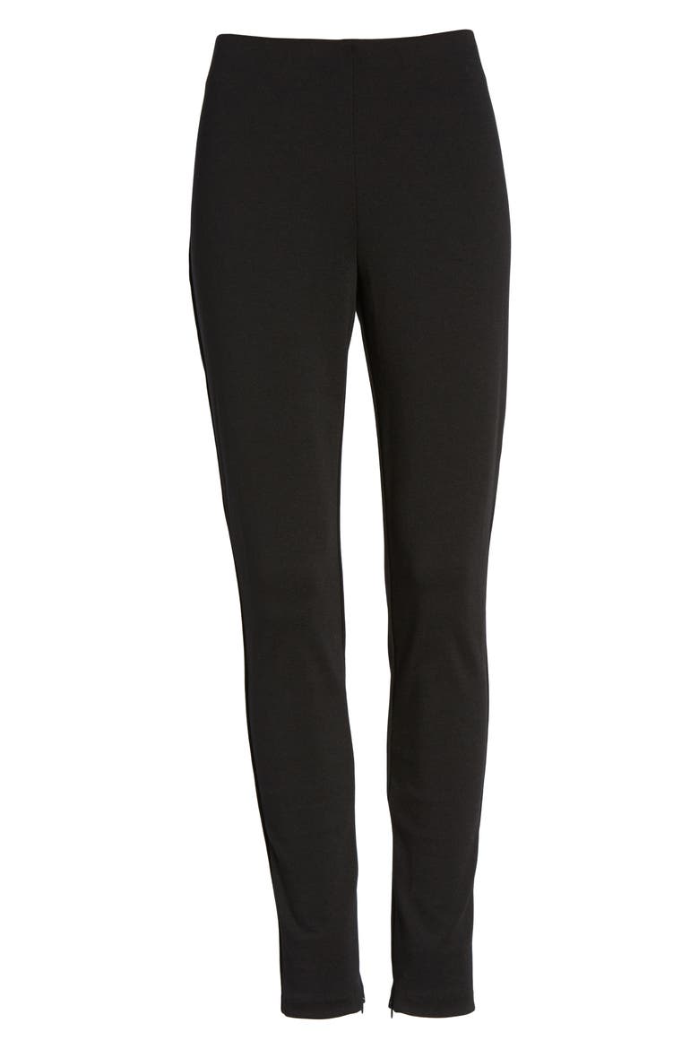 Zip Ankle Ponte Knit Leggings, Alternate, color, RICH BLACK