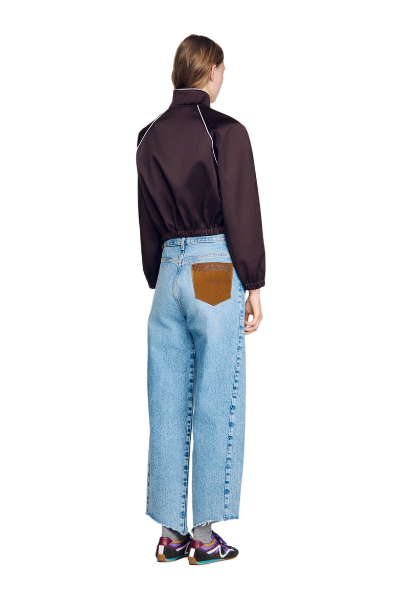 Cropped embroidered satin jacket, Alternate, color, Brown