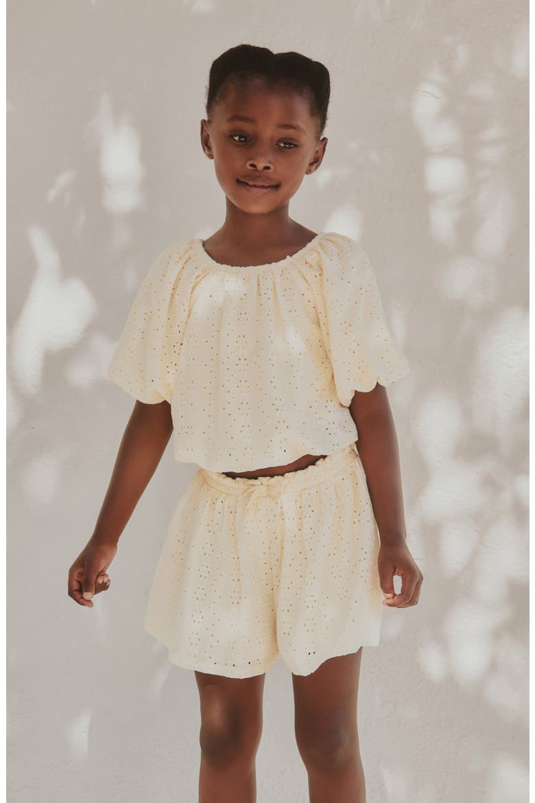 Kids' Broderie Top & Shorts Set, Alternate, color, YELLOW