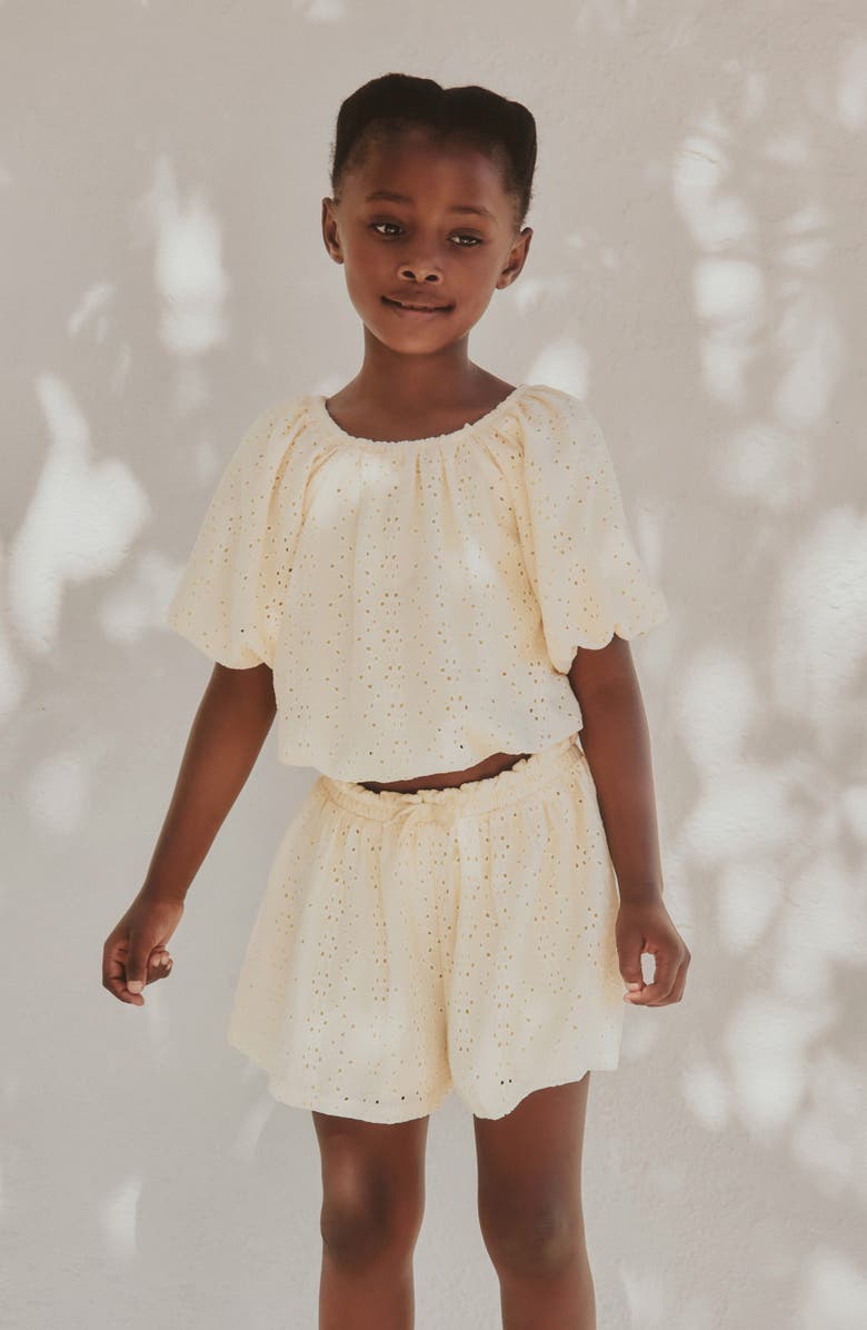 NEXT Kids' Broderie Top & Shorts Set, Alternate, color, Yellow