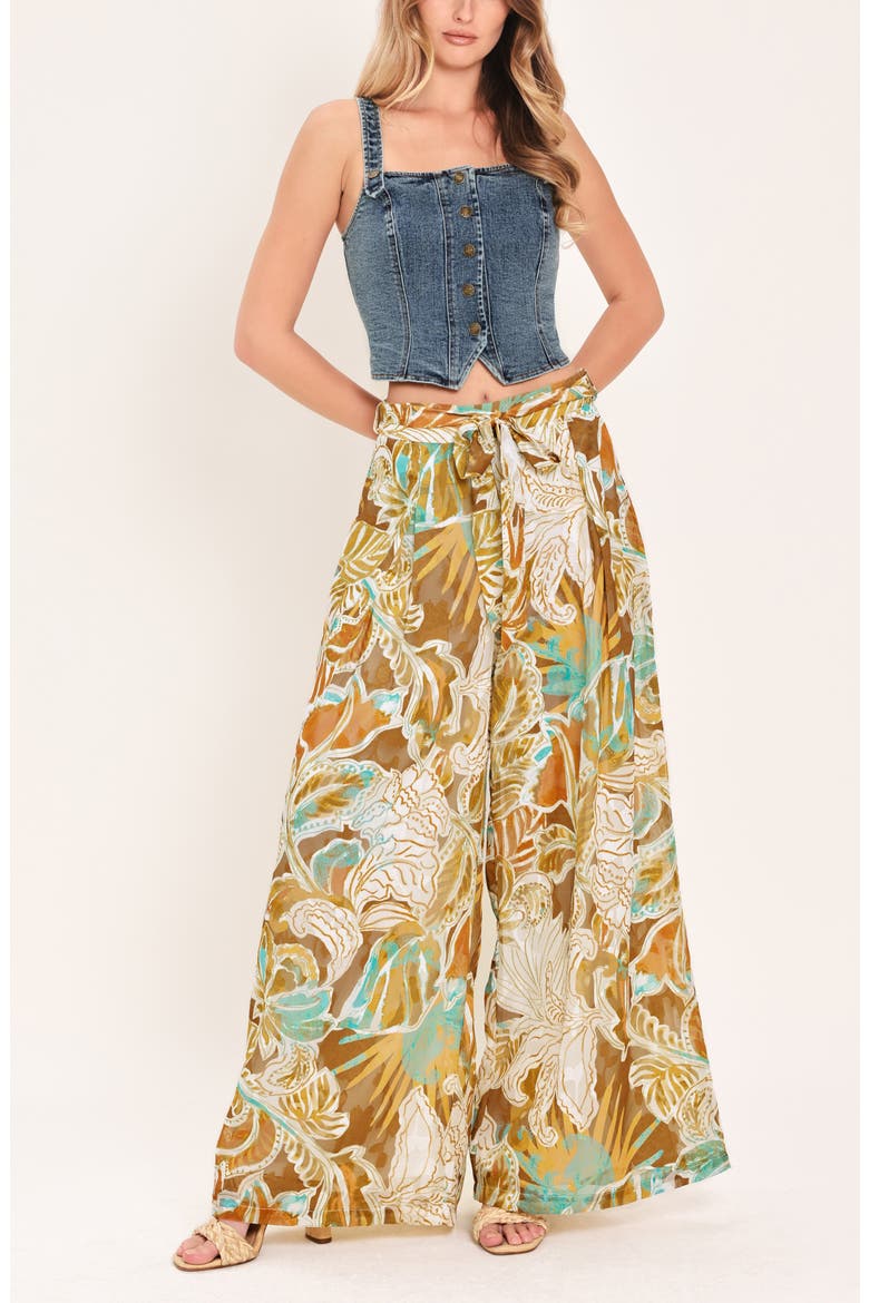 Print Wide Leg Pants, Alternate, color, BROWN