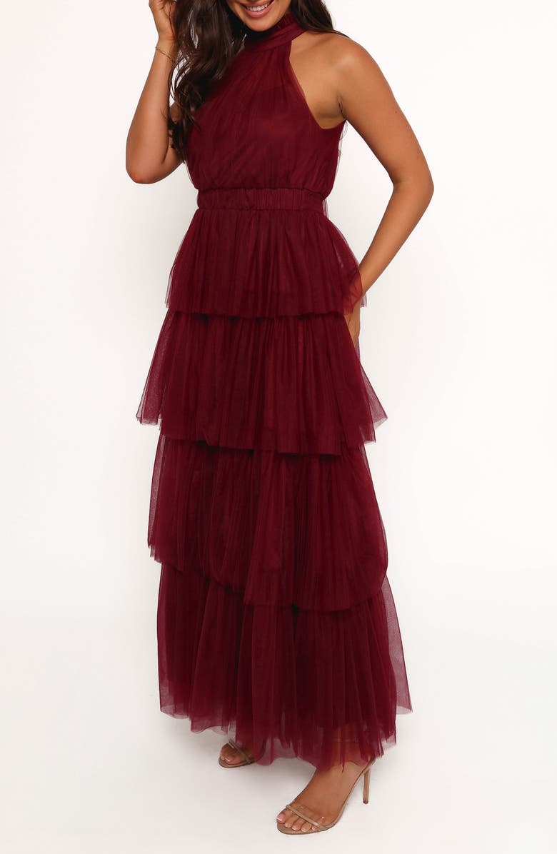 Petal & Pup Frances Halter Neck Tiered Tulle Maxi Dress, Alternate, color,
