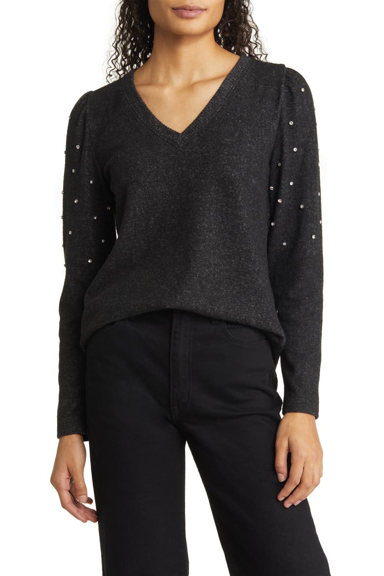 Rhinestone Embellished Sweater (Nordstrom Exclusive), Main, color, HC-HEATHER CHARCOAL