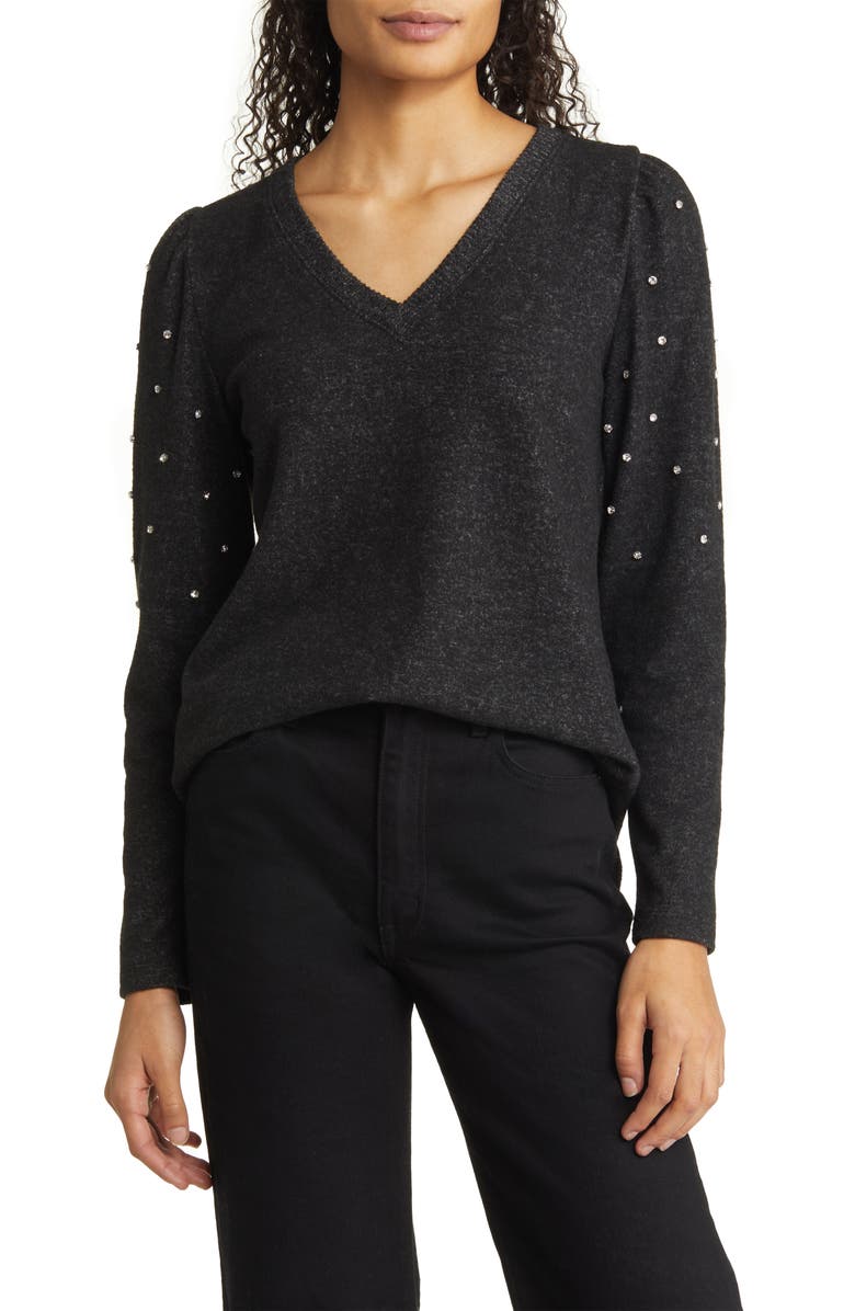 Wit & Wisdom Rhinestone Embellished Sweater, Main, color, 