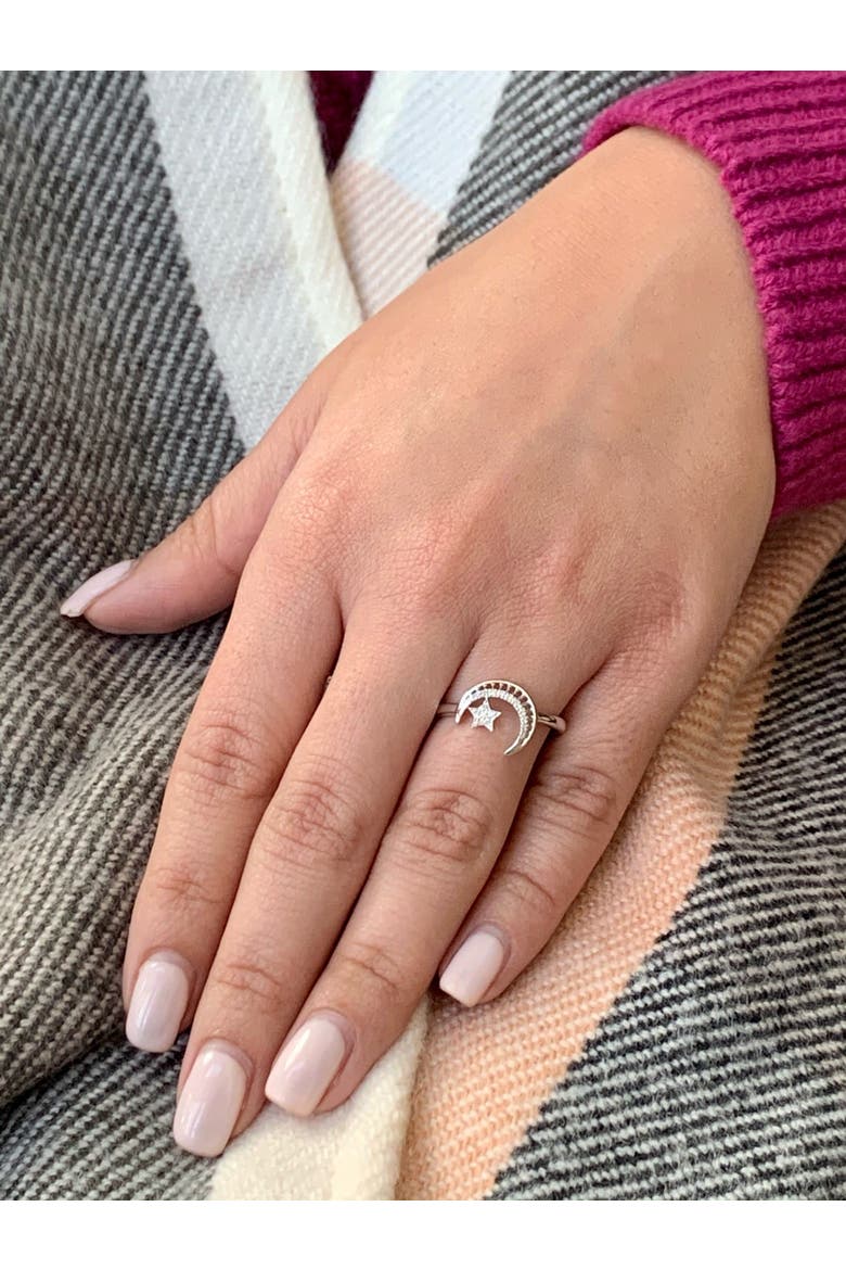 Starkissed Crescent Sterling Silver Diamond Ring, Alternate, color, Silver