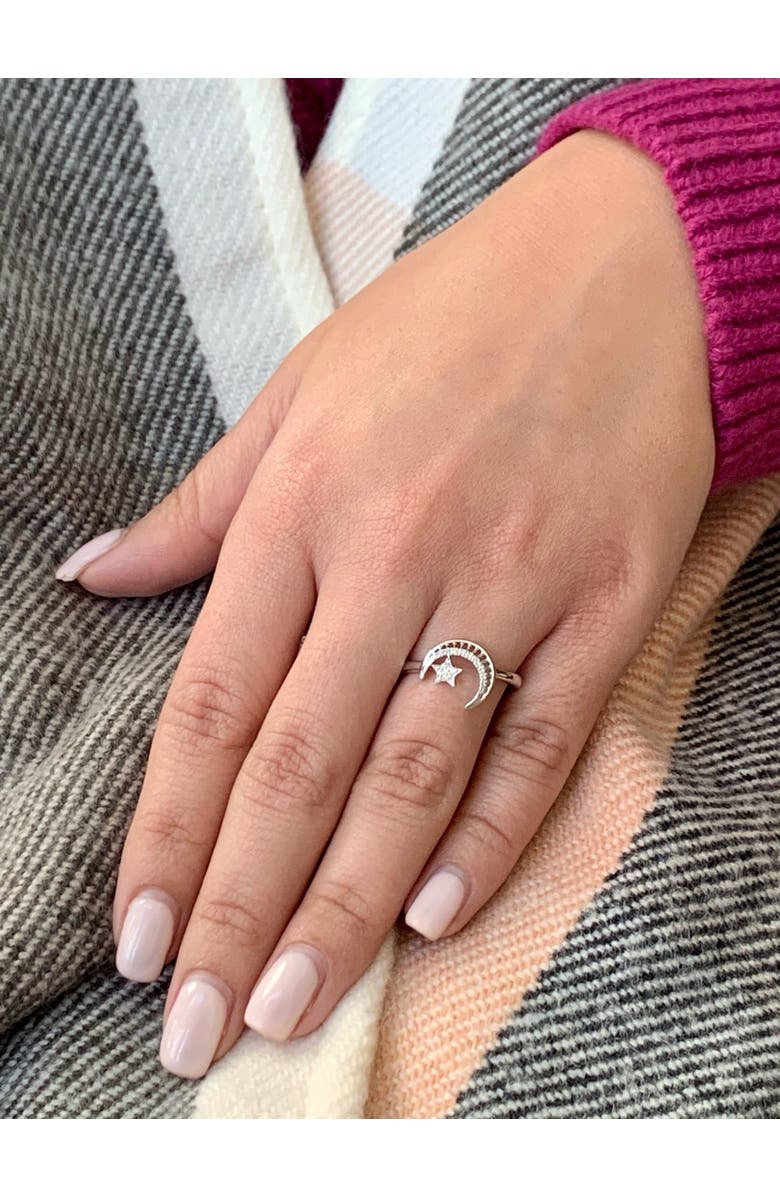 LuvMyJewelry Starkissed Crescent Sterling Silver Diamond Ring, Alternate, color, 