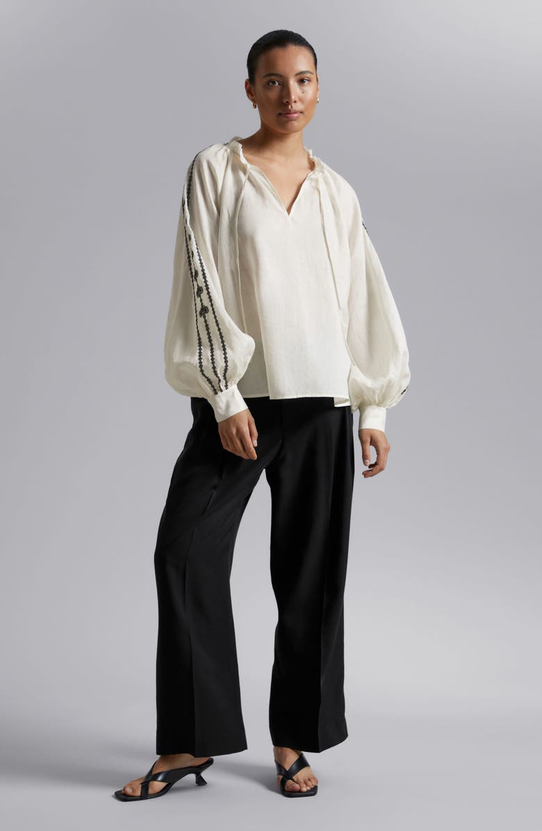 & Other Stories Embroidered Balloon Sleeve Top, Alternate, color, White