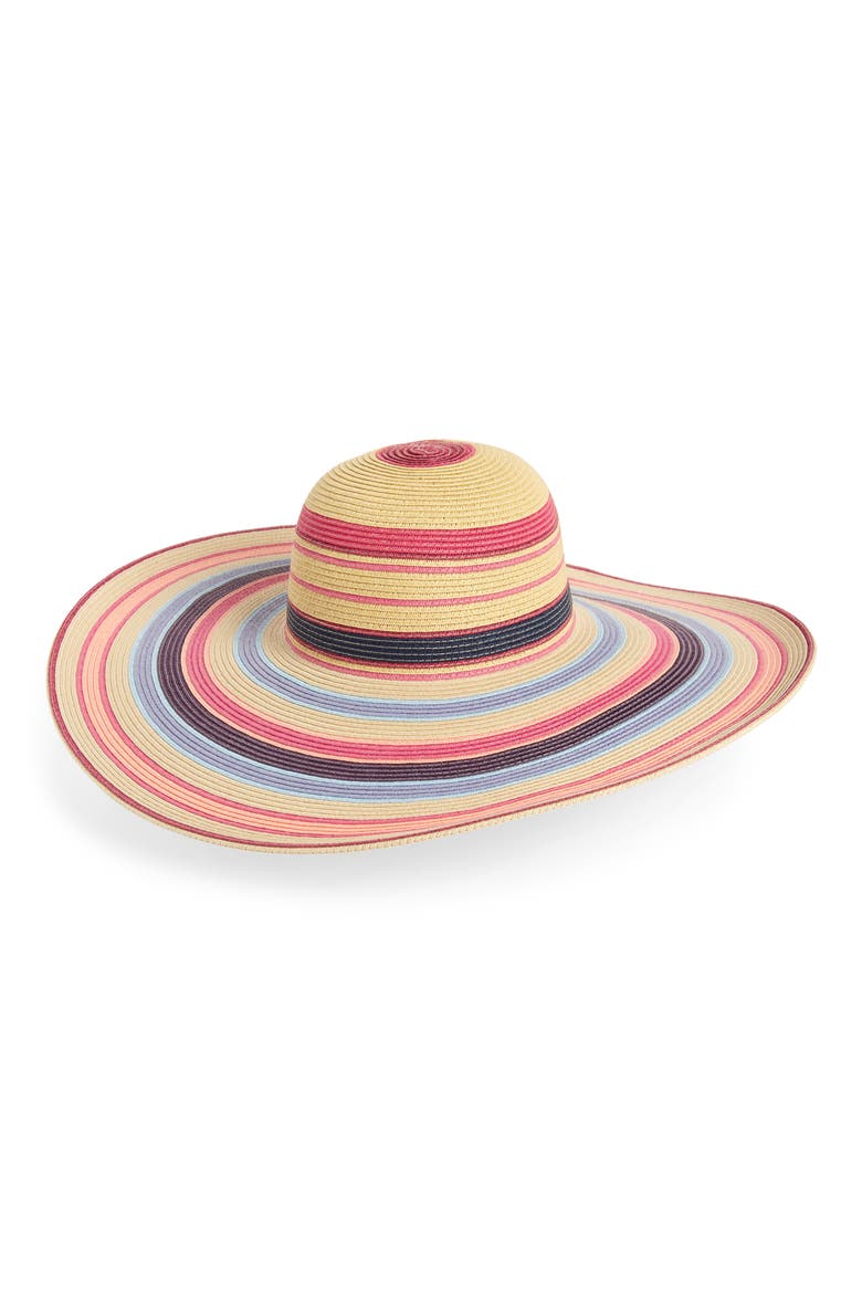 Ombré Stripe Floppy Straw Hat, Main, color, PINK COMBO