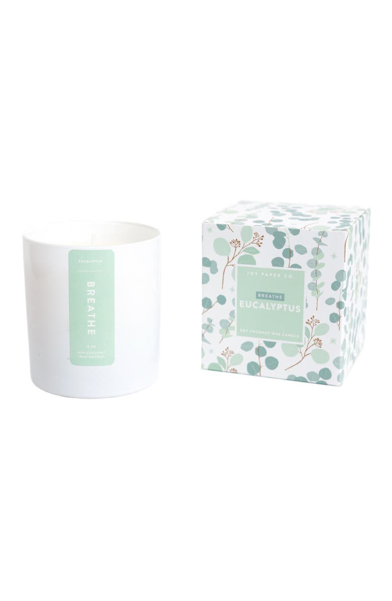Joy Paper Co. Breathe Eucalyptus Soy Coconut Candle, Main, color, White Glass Tumbler